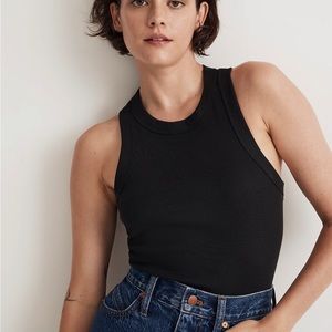 Madewell Brightside Rib Cutaway Tank, Black, Size XS